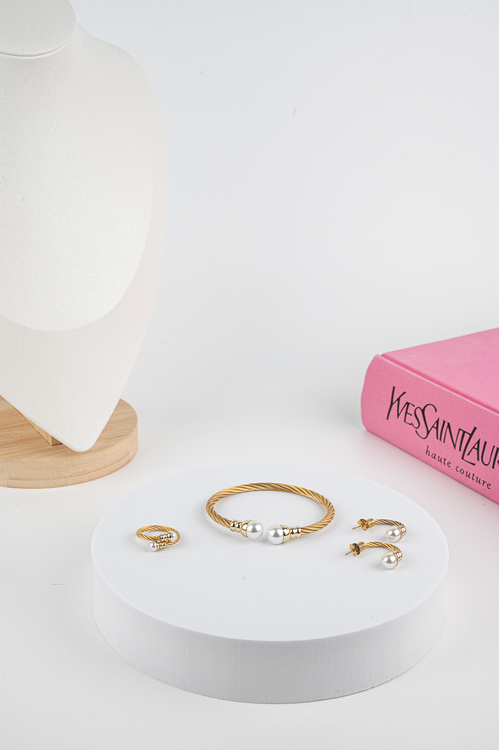 Σετ Κοσμημάτων με Μαργαριταρένιες Πέτρες   - ΧΡΥΣΟ