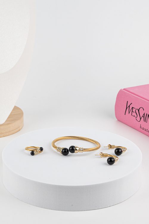 Σετ Κοσμημάτων με Μαύρη  Πέτρα  - ΧΡΥΣΟ