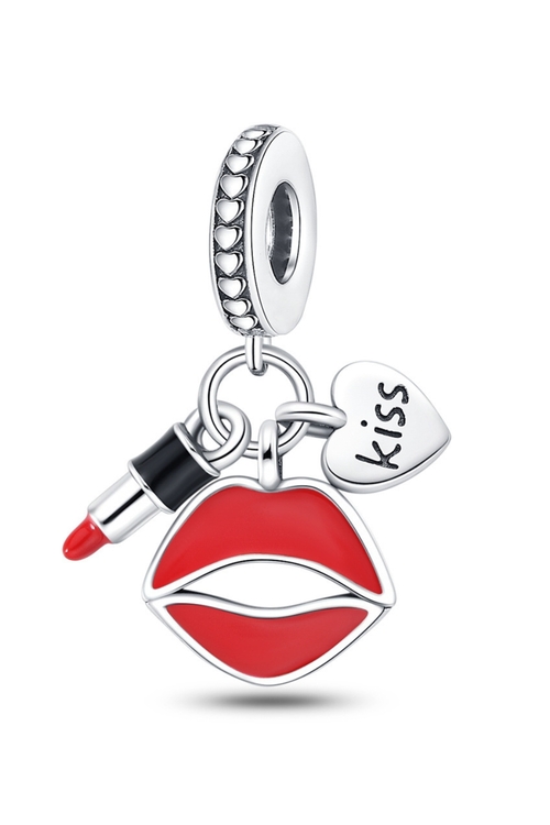 Σύμβολο Κόκκινα Χείλη με Κραγιόν και Καρδιά - Silver Plating