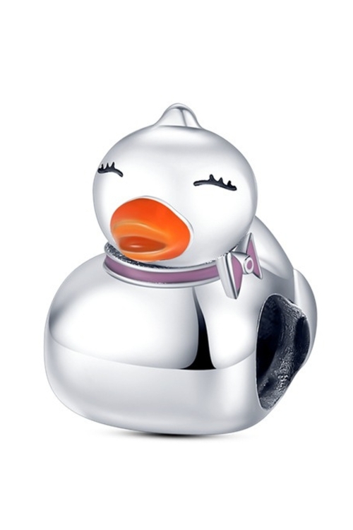 Σύμβολο Πάπια με Πορτοκαλί Ράμφος και Φιόγκο - Silver Plating