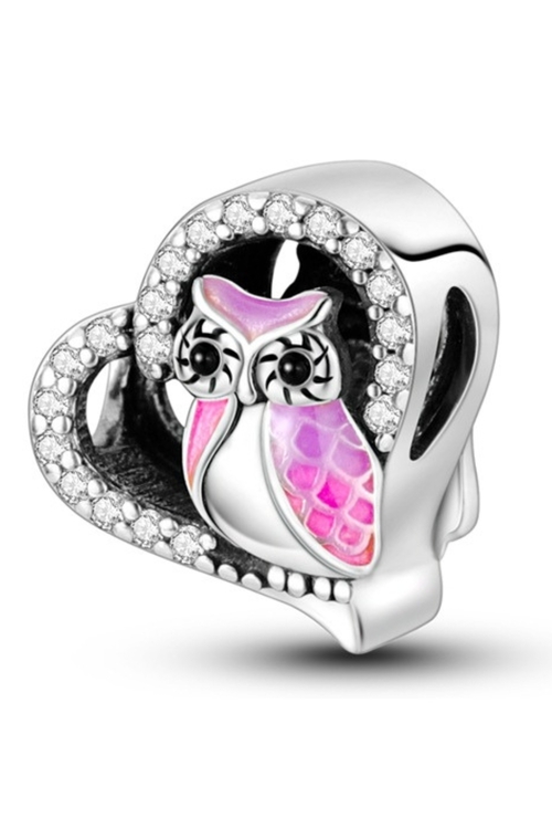 Σύμβολο "Σοφίας" Κουκουβάγια και Ροζ Σμάλτο - Silver Plating