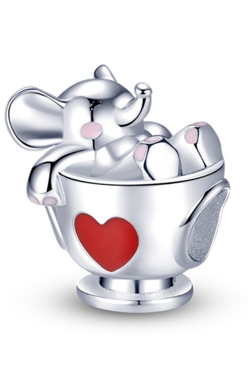 Σύμβολο Ελέφαντας σε Κούπα με Κόκκινη Καρδιά - Silver Plating