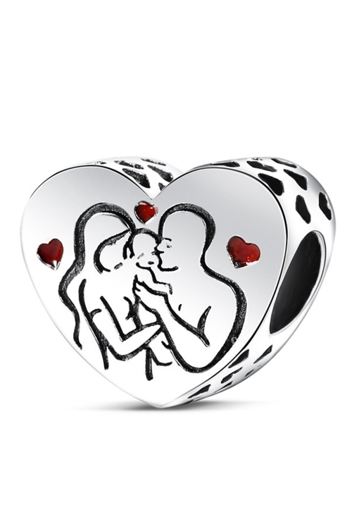 Σύμβολο Καρδιά με Σκηνή Οικογενειακής Αγάπης - Silver Plating