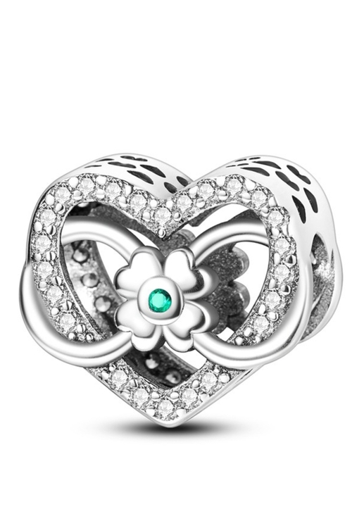 Σύμβολο Πλεγμένων Καρδιών με Λουλούδι - Silver Plating