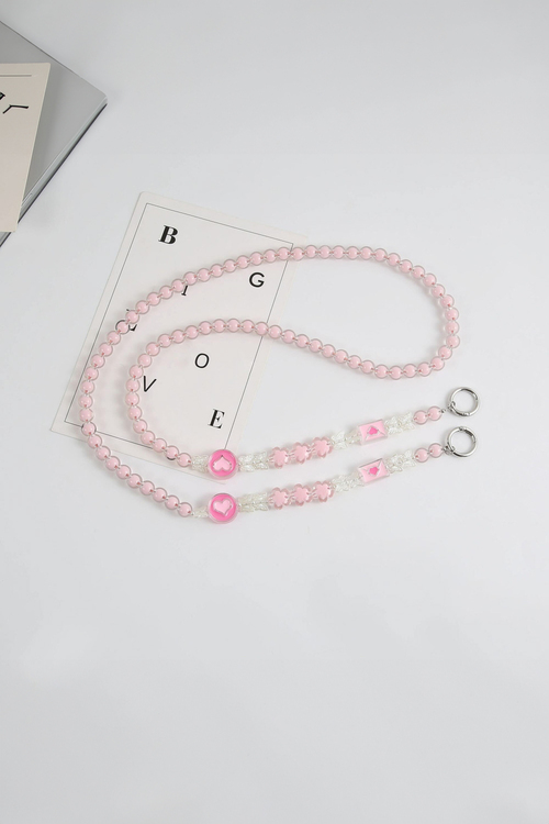 Ροζ Αλυσίδα Κινητού με Χάντρες & Καρδιές - ΡΟΖ