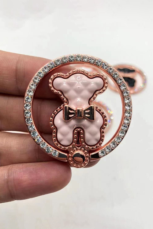 Δαχτυλίδι Στήριξης Κινητού με Αρκουδάκι & Στρας - ΡΟΖ