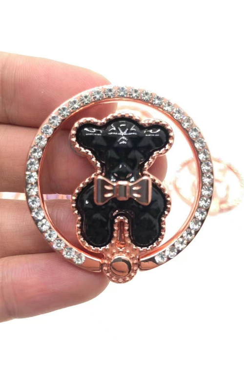 Δαχτυλίδι Στήριξης Κινητού με Αρκουδάκι & Στρας - ΜΑΥΡΟ