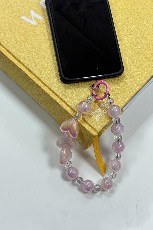 Ιριδίζον Μπρελόκ Κινητού με Ροζ Καρδιές - ΡΟΖ