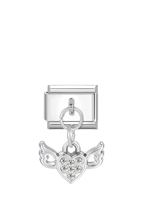 Ασημί Charm "Φτερωτή Καρδιά με Κρύσταλλα" - ΑΣΗΜΙ