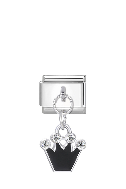 Ασημί Charm "Μαύρο Στέμμα με Κρύσταλλα" - ΑΣΗΜΙ