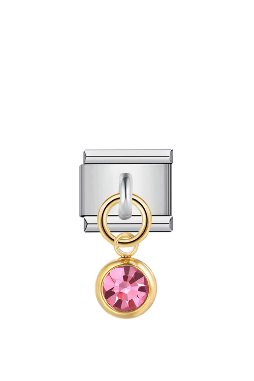 Charm - Χρυσός Κρίκος με Ροζ Κρύσταλλο - ΑΣΗΜΙ